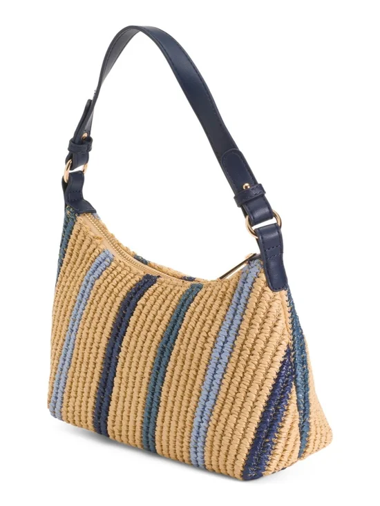 Rachel Zoe Tan Woven Shoulder Bag with Blue Stripes - Picture 2 of 3